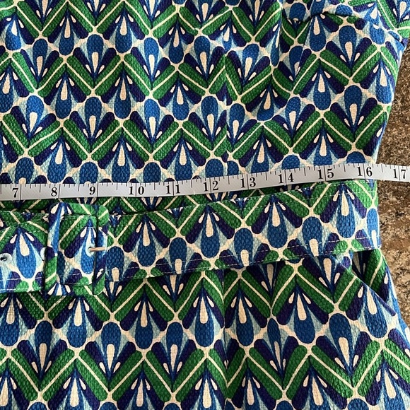 Boden Dress Sheath Emerald Deco Career Colorful Green Blue Belted Lined Size 12 - Picture 6 of 15